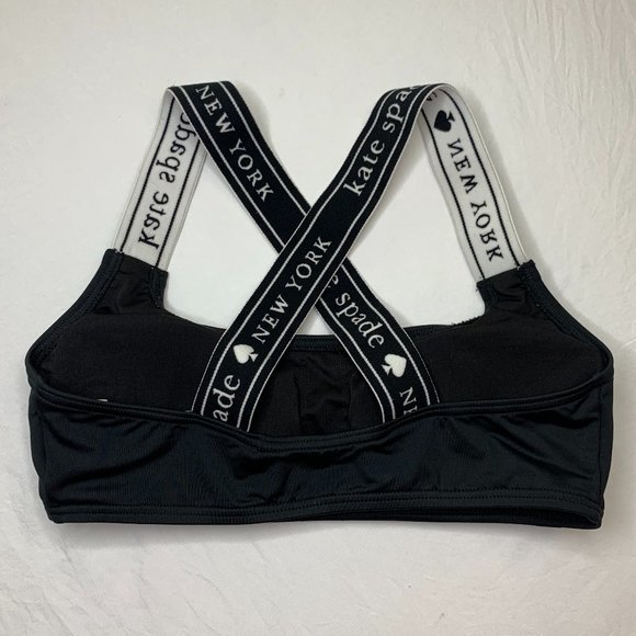 Kate Spade Black White Treasure Beach Logo Bikini Top Sports Bra Size Small - Picture 3 of 13